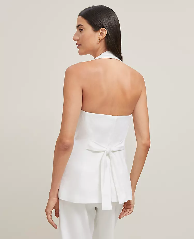 The Petite Halter Vest In Linen Blend White 4 The Petite Halter Vest In Linen Blend White - Image 2