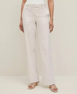The Petite Straight Trouser In Striped Seersucker - Curvy Fit Cappuccino Tan