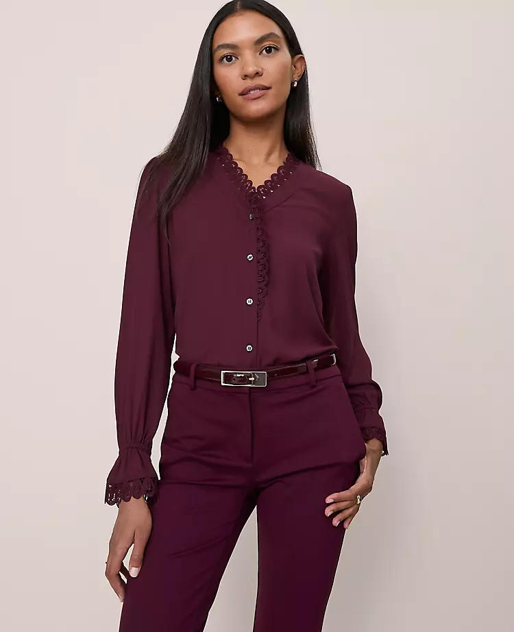 Lace Ruffle Trim Blouse Poised Plum 3 Lace Ruffle Trim Blouse Poised Plum