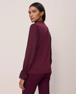 Lace Ruffle Trim Blouse Poised Plum 5 Lace Ruffle Trim Blouse Poised Plum -Anntaylor Shop 846243 9536 ALT1