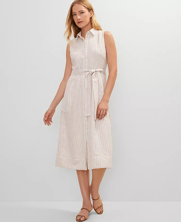 Striped Flare Midi Shirtdress Neutral Combo 3 Striped Flare Midi Shirtdress Neutral Combo