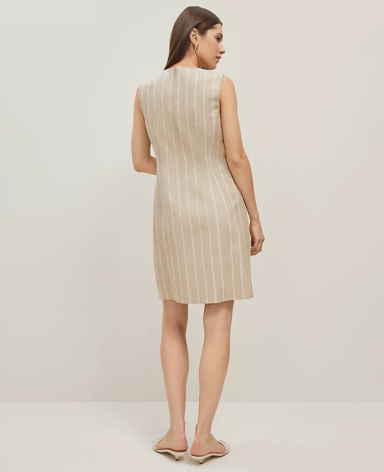 The Petite Button Pocket Shift Dress In Pinstripe Sandstorm 4 The Petite Button Pocket Shift Dress In Pinstripe Sandstorm - Image 2