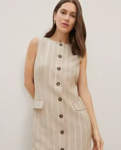 The Petite Button Pocket Shift Dress In Pinstripe Sandstorm 7 The Petite Button Pocket Shift Dress In Pinstripe Sandstorm -Anntaylor Shop 846256 2214 ALT2