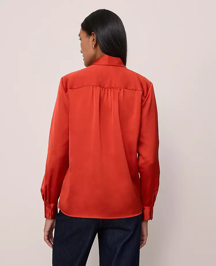 Satin Bow Blouse Amaretto 4 Satin Bow Blouse Amaretto - Image 2