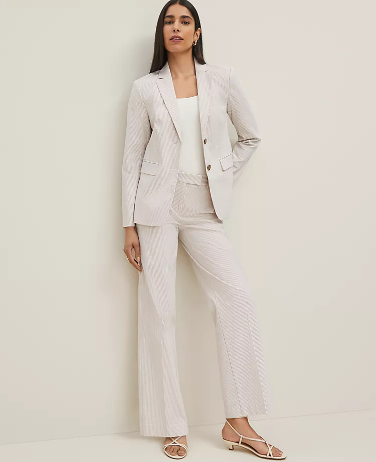 The Petite Straight Trouser Pant In Striped Seersucker Cappuccino Tan 3 The Petite Straight Trouser Pant In Striped Seersucker Cappuccino Tan