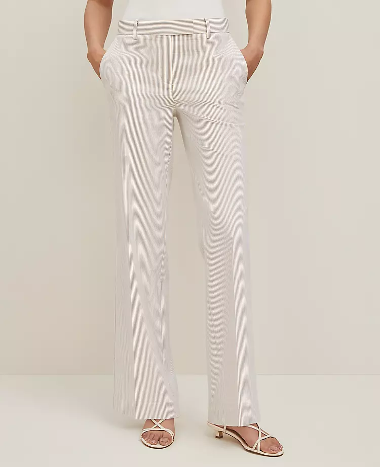 The Petite Straight Trouser Pant In Striped Seersucker Cappuccino Tan 4 The Petite Straight Trouser Pant In Striped Seersucker Cappuccino Tan - Image 2