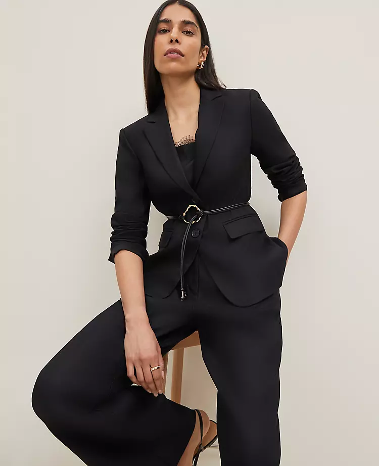 The Petite Notched Two Button Fitted Blazer In Linen Blend Black 3 The Petite Notched Two Button Fitted Blazer In Linen Blend Black