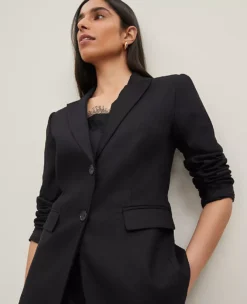 The Petite Notched Two Button Fitted Blazer In Linen Blend Black 8 The Petite Notched Two Button Fitted Blazer In Linen Blend Black -Anntaylor Shop 846292 2222 ALT2