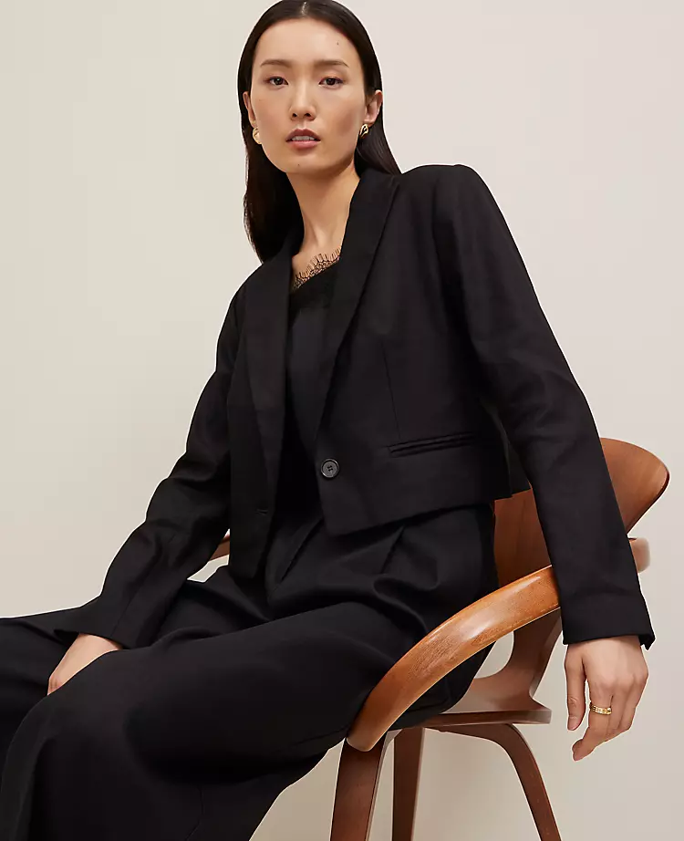 The Petite Cropped Blazer In Linen Blend Black 3 The Petite Cropped Blazer In Linen Blend Black