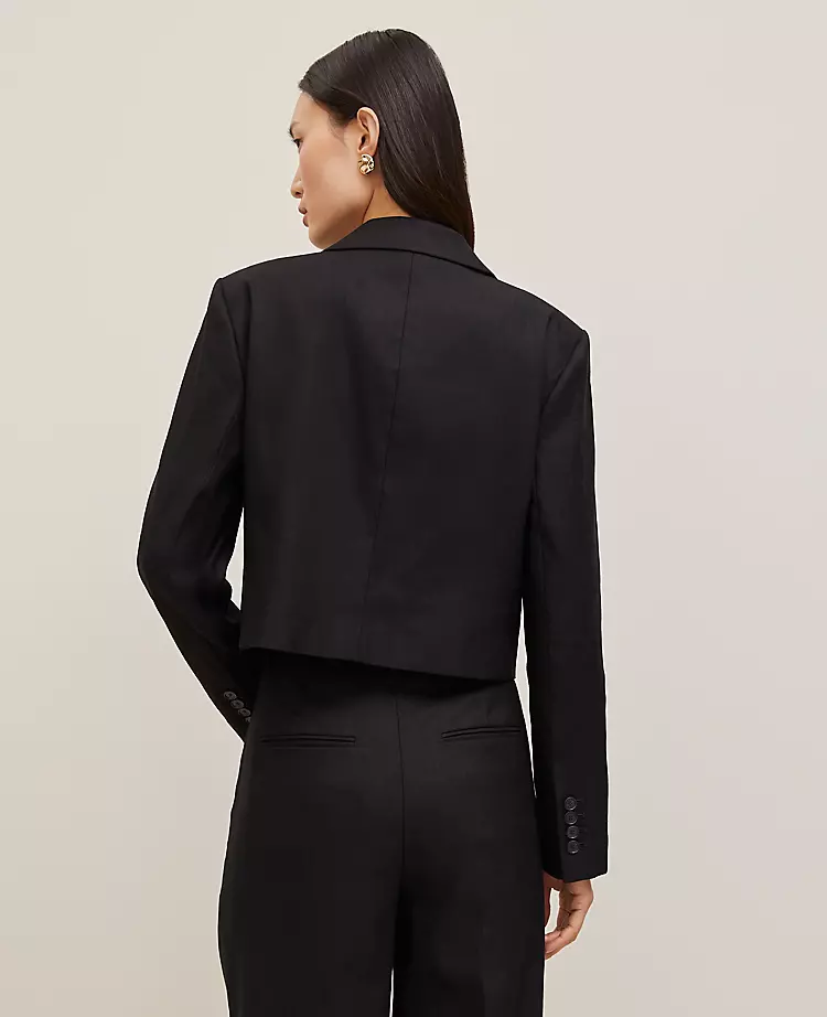 The Petite Cropped Blazer In Linen Blend Black 4 The Petite Cropped Blazer In Linen Blend Black - Image 2