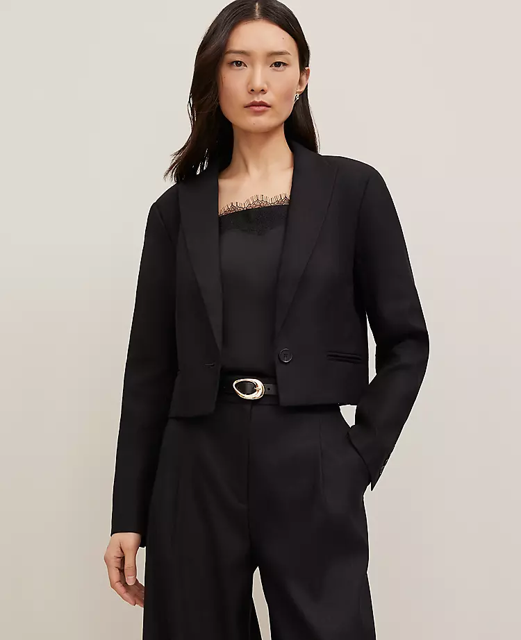 The Petite Cropped Blazer In Linen Blend Black 5 The Petite Cropped Blazer In Linen Blend Black - Image 3