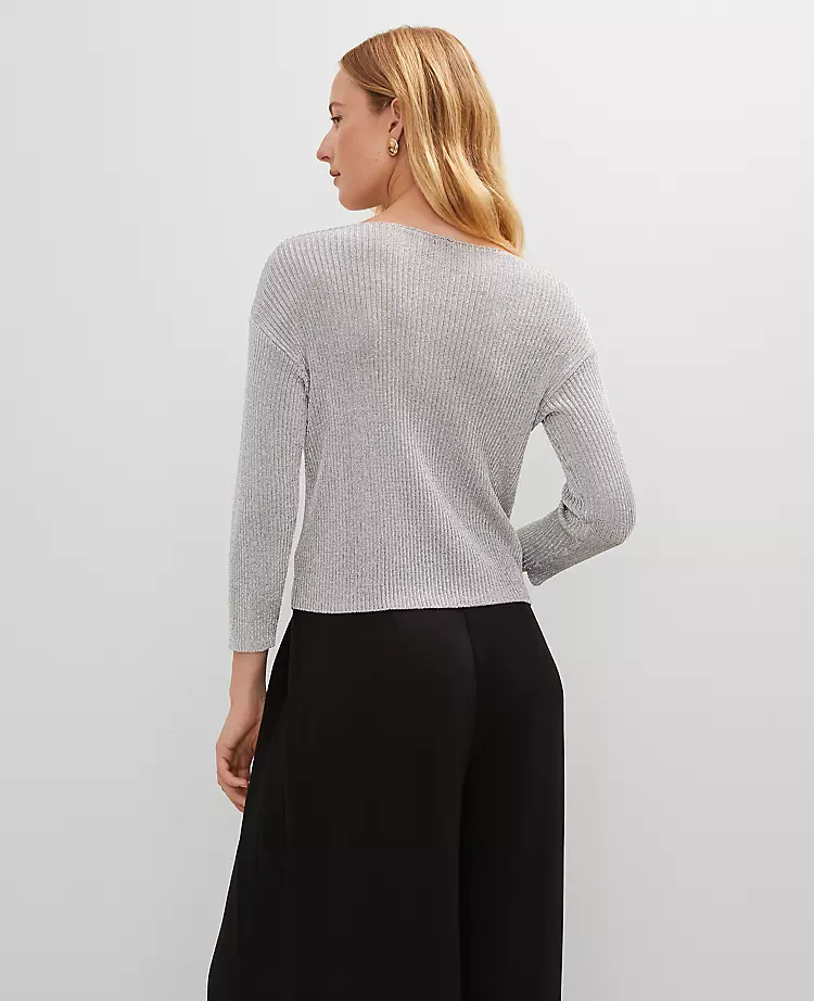 Petite Lurex Ribbed Sweater Silver Metallic 4 Petite Lurex Ribbed Sweater Silver Metallic - Image 2
