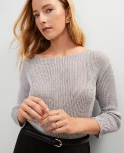 Petite Lurex Ribbed Sweater Silver Metallic 7 Petite Lurex Ribbed Sweater Silver Metallic -Anntaylor Shop 846300 6055 ALT2