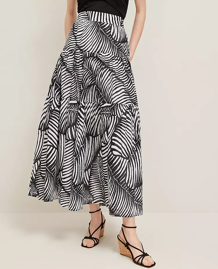 Petite Tiered Full Skirt In Palm Print Black 5 Petite Tiered Full Skirt In Palm Print Black - Image 3