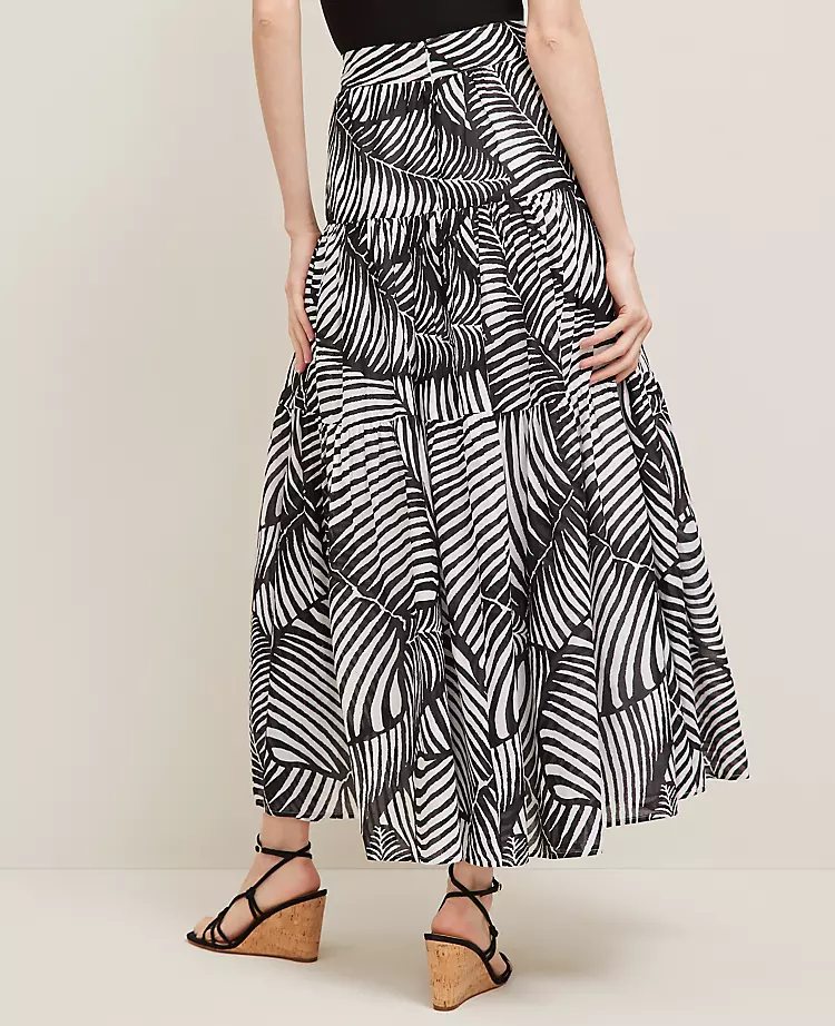 Petite Tiered Full Skirt In Palm Print Black 6 Petite Tiered Full Skirt In Palm Print Black - Image 4