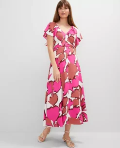 Petite Floral Flutter Sleeve Midi Dress Rose Violet -Anntaylor Shop 846321 523880 ALT2