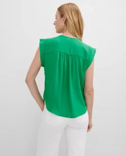 Petite Pintucked Cap Sleeve Top Natural Green -Anntaylor Shop 846334 1025 ALT1