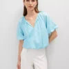 Petite Linen Blend Bubble Hem Blouse Gulf Stream Blue 1 Petite Linen Blend Bubble Hem Blouse Gulf Stream Blue -Anntaylor Shop 846336 1352