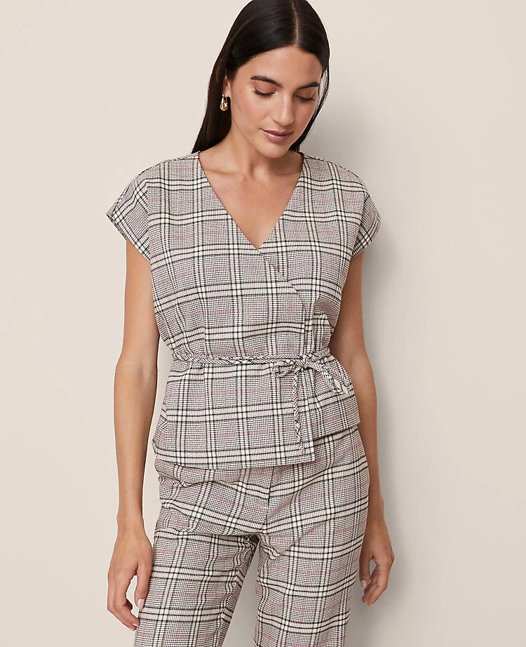 Plaid Wrap Tie Waist Blouse Pale Sandalwood 3 Plaid Wrap Tie Waist Blouse Pale Sandalwood