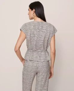 Plaid Wrap Tie Waist Blouse Pale Sandalwood 5 Plaid Wrap Tie Waist Blouse Pale Sandalwood -Anntaylor Shop 846346 522577 ALT1