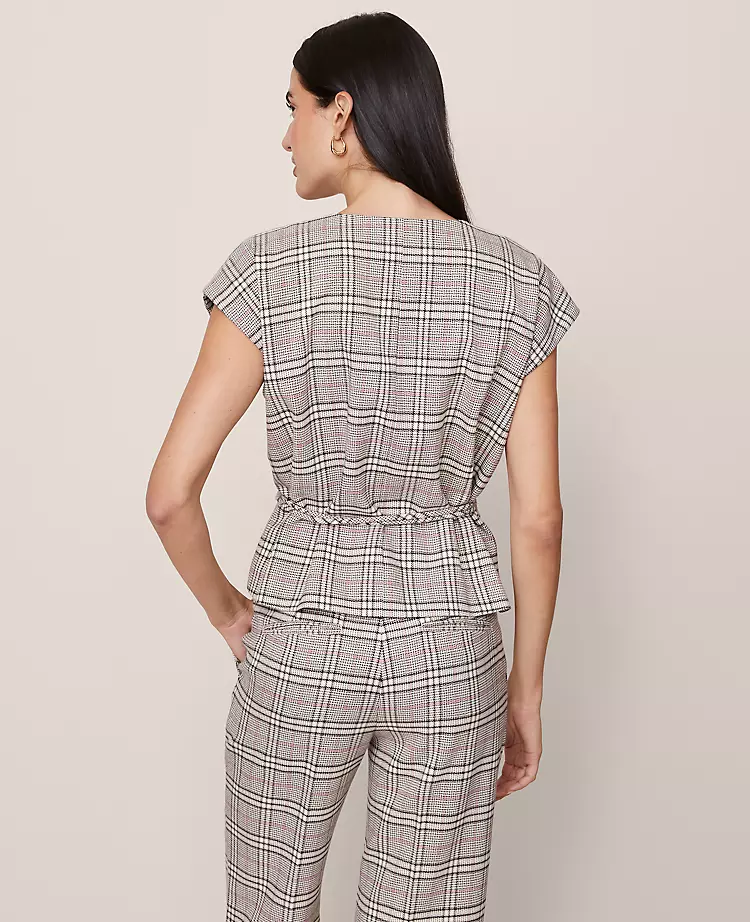 Plaid Wrap Tie Waist Blouse Pale Sandalwood 4 Plaid Wrap Tie Waist Blouse Pale Sandalwood - Image 2