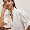 Petite Ruffle Collar Shirt Winter White -Anntaylor Shop 846371 9192