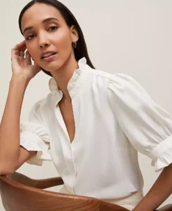 Petite Ruffle Collar Shirt Winter White