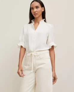 Petite Ruffle Collar Shirt Winter White -Anntaylor Shop 846371 9192 ALT2
