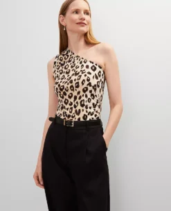 Animal Print One Shoulder Top C1_Black