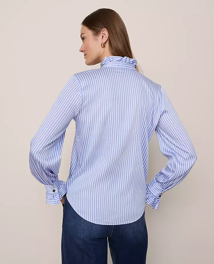 Striped Ruffle Collar Blouse Light Blue/White Stripe 4 Striped Ruffle Collar Blouse Light Blue/White Stripe - Image 2