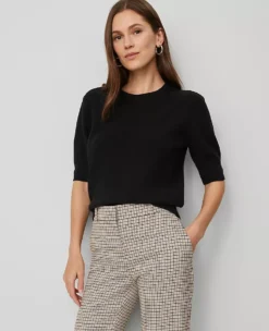 Petite Stitch Sweater Tee Black