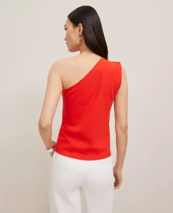 Petite Ruched One Shoulder Top Fiery Red 6 Petite Ruched One Shoulder Top Fiery Red -Anntaylor Shop 846401 5139 ALT1