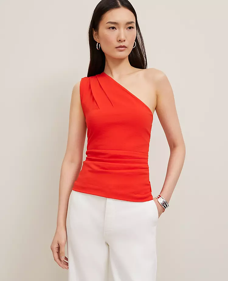 Petite Ruched One Shoulder Top Fiery Red 5 Petite Ruched One Shoulder Top Fiery Red - Image 3