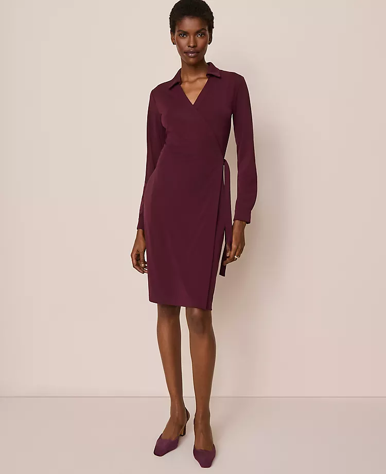 Collared Knit Wrap Dress Poised Plum 3 Collared Knit Wrap Dress Poised Plum