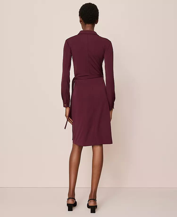 Collared Knit Wrap Dress Poised Plum 4 Collared Knit Wrap Dress Poised Plum - Image 2