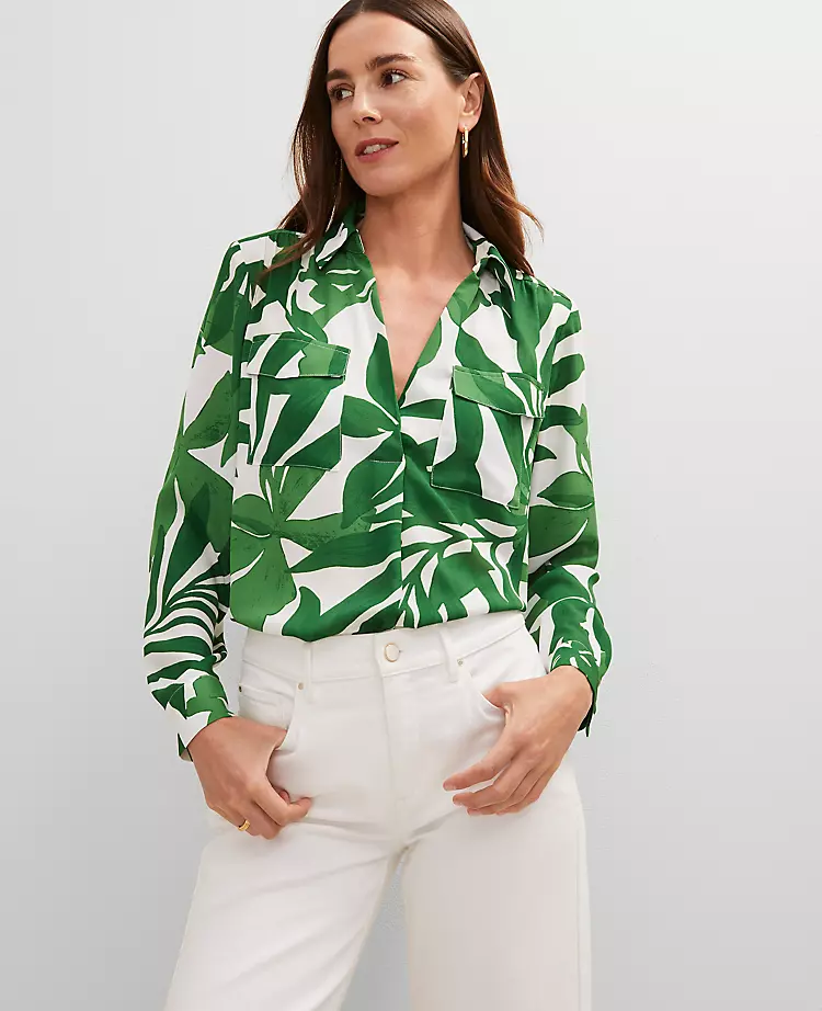 Petite Floral Camp Shirt Leafy Green 3 Petite Floral Camp Shirt Leafy Green