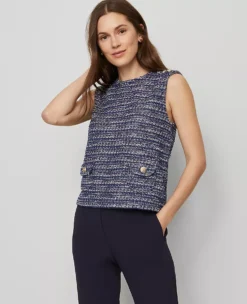 Petite Tweed Patch Pocket Top Blue Multi