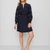 Petite Weekend Collection Ruffle Collar Belted Shift Dress Night Sky -Anntaylor Shop 846487 1362
