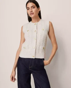 Petite Cable Sweater Vest Pale Sand Heather