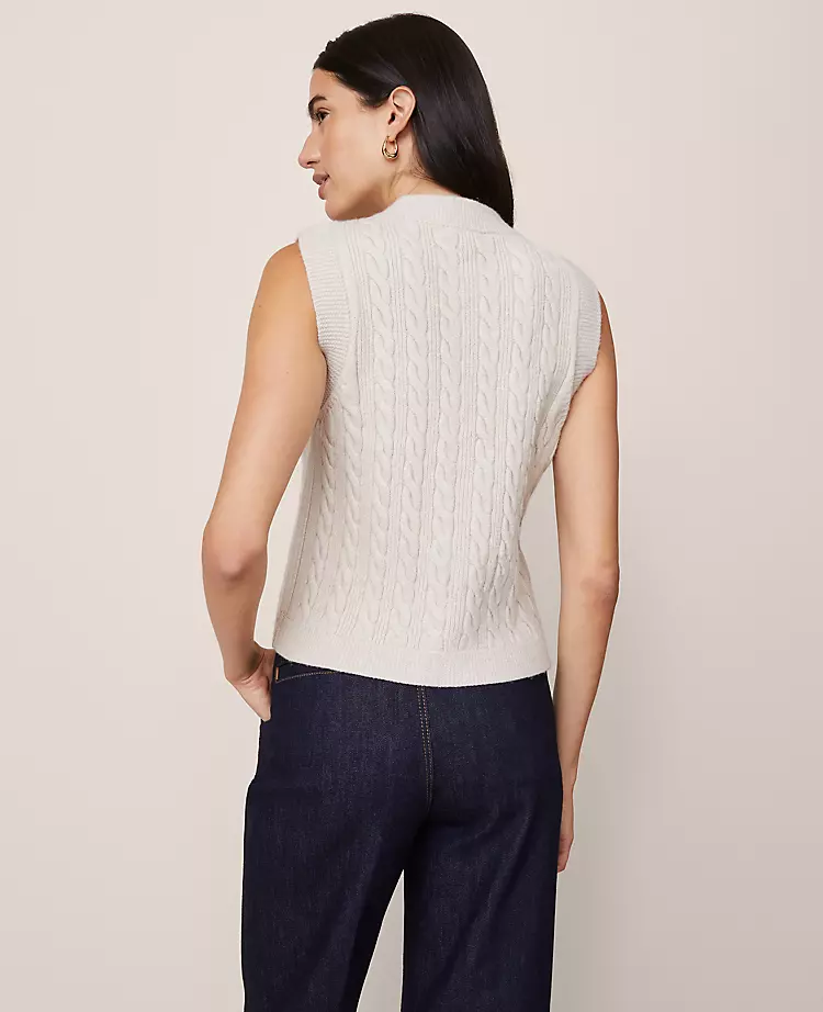 Petite Cable Sweater Vest Pale Sand Heather 4 Petite Cable Sweater Vest Pale Sand Heather - Image 2