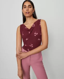Petite Floral Draped Cowl Neck Top Windsor Wine