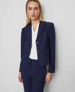 The Petite Shorter Two Button Blazer In Bi-Stretch Pure Sapphire -Anntaylor Shop 846527 8818 ALT3