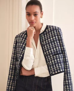 Petite Tweed Patch Pocket Jacket Navy/White Combo