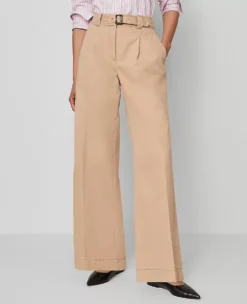 The Petite Belted Wide-Leg Pant Cafe Au Lait -Anntaylor Shop 846534 5824 ALT1