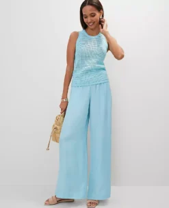 The Petite Pull-On Wide-Leg Pant In Satin Gulf Stream Blue 7 The Petite Pull-On Wide-Leg Pant In Satin Gulf Stream Blue -Anntaylor Shop 846637 1352