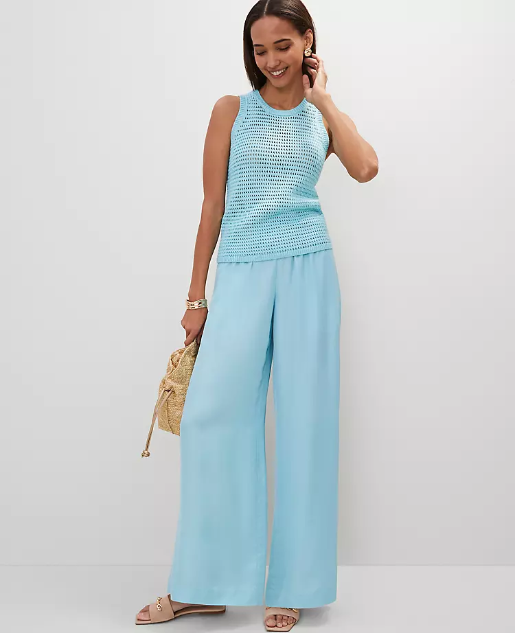 The Petite Pull-On Wide-Leg Pant In Satin Gulf Stream Blue 4 The Petite Pull-On Wide-Leg Pant In Satin Gulf Stream Blue - Image 2