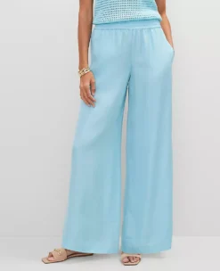 The Petite Pull-On Wide-Leg Pant In Satin Gulf Stream Blue 8 The Petite Pull-On Wide-Leg Pant In Satin Gulf Stream Blue -Anntaylor Shop 846637 1352 ALT1