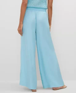 The Petite Pull-On Wide-Leg Pant In Satin Gulf Stream Blue 9 The Petite Pull-On Wide-Leg Pant In Satin Gulf Stream Blue -Anntaylor Shop 846637 1352 ALT2