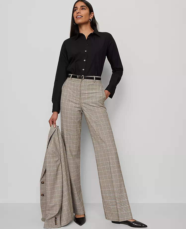 The Petite Flare Trouser In Plaid Copper/Cream Multi 4 The Petite Flare Trouser In Plaid Copper/Cream Multi - Image 2