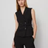 Petite Belted Double Breasted Vest In Seasonless Stretch Core Black